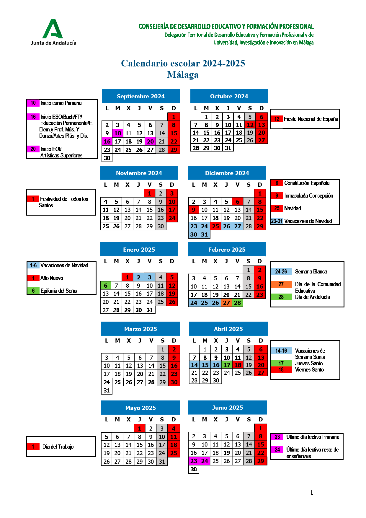 Calendario Escolar 2024 - 2025